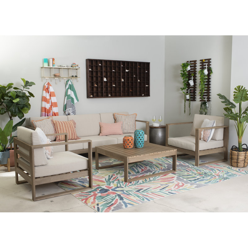 Joss & Main Gavina Outdoor Solid Eucalyptus Wood Sofa with Cushions